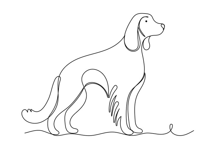 Vector silueta de retrato de perro doodle dibujada una línea editable continua aislada sobre fondo blanco