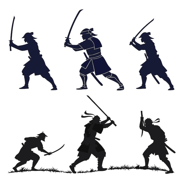 Silueta de samurai dibujada a mano