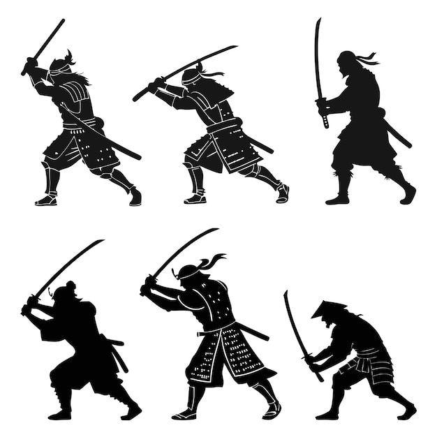 Silueta de samurai dibujada a mano