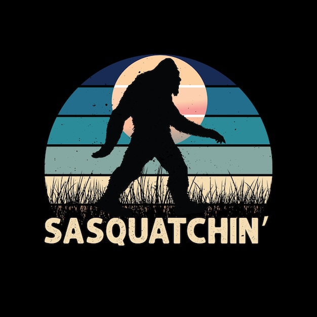 La silueta de un sasquatch con una puesta de sol de fondo.