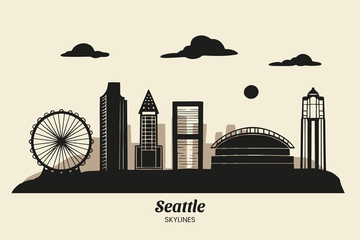 Vector silueta de seattle horizonte de la ciudad dibujada a mano