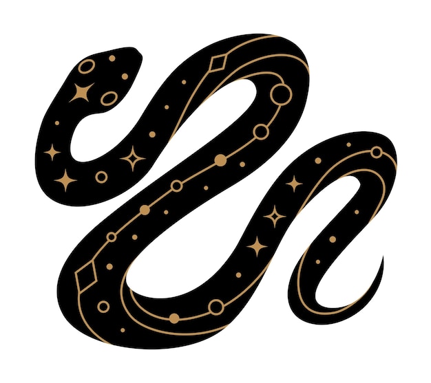 Silueta de serpiente negra con elementos místicos dorados