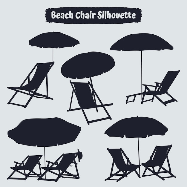 Silueta de sillas de playa y sombrillas ilustración vectorial