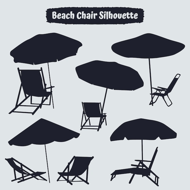 Silueta de sillas de playa y sombrillas ilustración vectorial