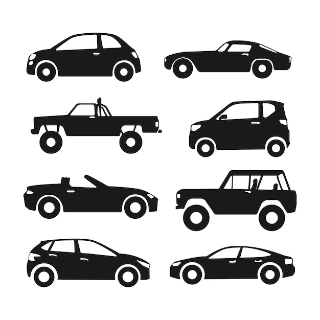 silueta simple colección de automóviles ilustración vectorial diseño plano