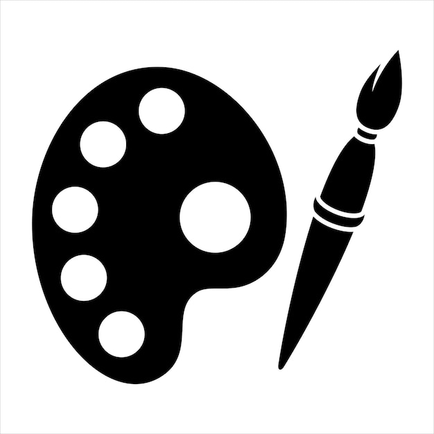 Silueta simple de paleta y pincel Imagen vectorial silueta vectorial limpia y elegante que representa una paleta y un pincel renderizado en un diseño negro simple aislado en un fondo recortado