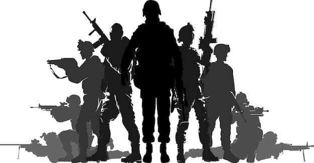 silueta de un soldado de saludo saludo militar en fondo blanco y negro