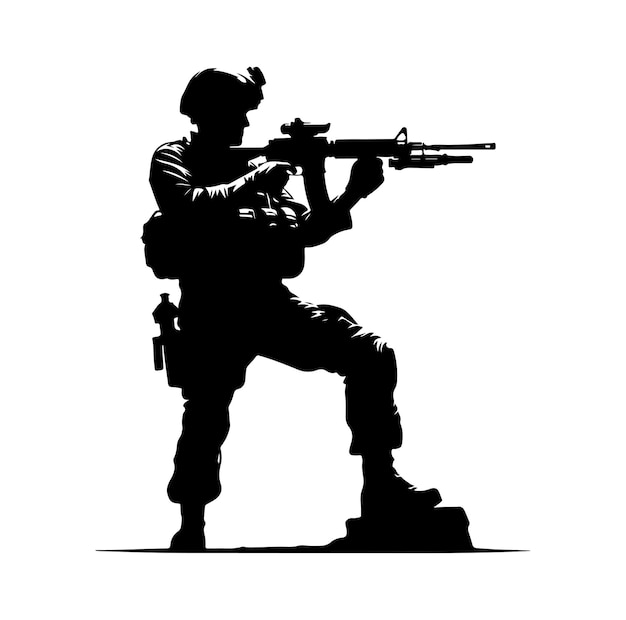 Silueta de soldado sobre un fondo blanco Fuerza especial del ejército con uniformes Soldados de pie