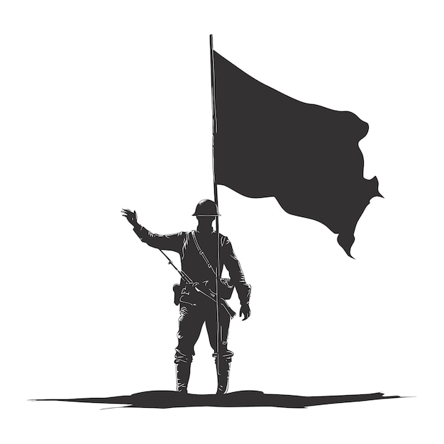 Silueta Soldados o Ejército posan frente a la bandera en blanco color negro sólo