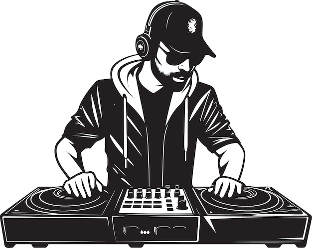 Silueta sonic dj hombre negro logo brilliance urban pulse cool dj jugador en vector negro