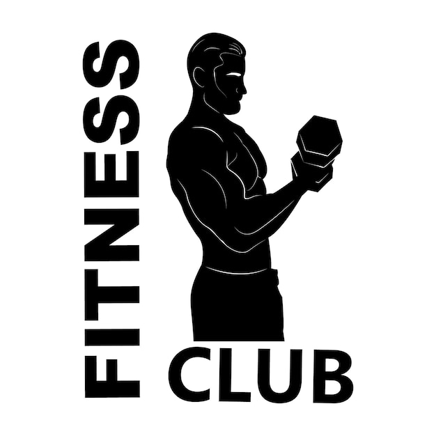 Silueta sport gym bodybuilding logo hombre en entrenamiento fitness pesas