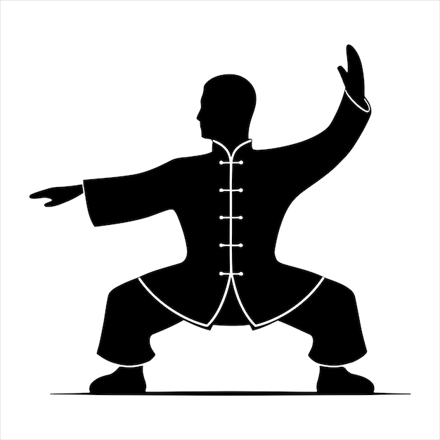 La silueta de Tai Chi Vector de las artes marciales posa en trajes tradicionales