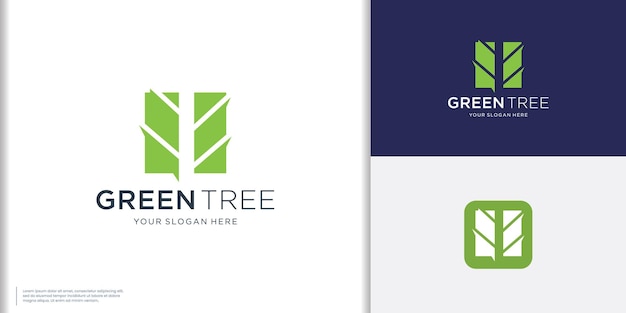 silueta Tallo de árbol Diseño artístico del logotipo con estilo de espacio cuadrado Ilustración de planta ecológica verde orgánica