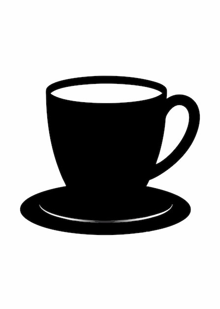 Silueta de taza de café negra sobre un fondo blanco
