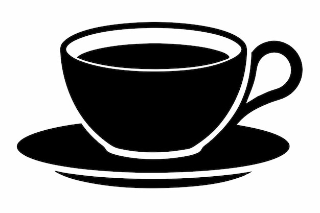 Silueta de taza de café negra sobre un fondo blanco