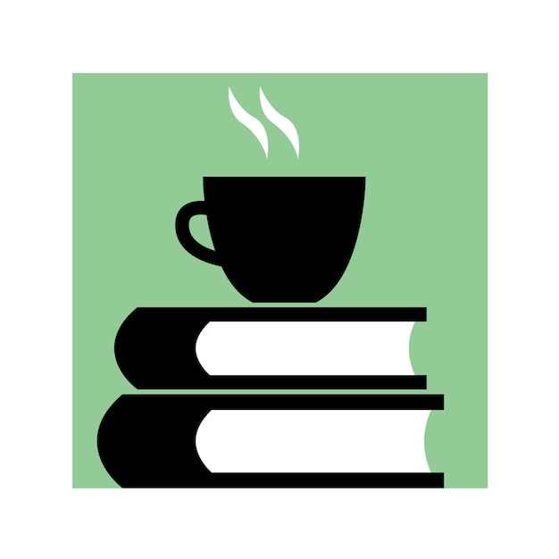 Silueta de una taza de café en una pila de libros
