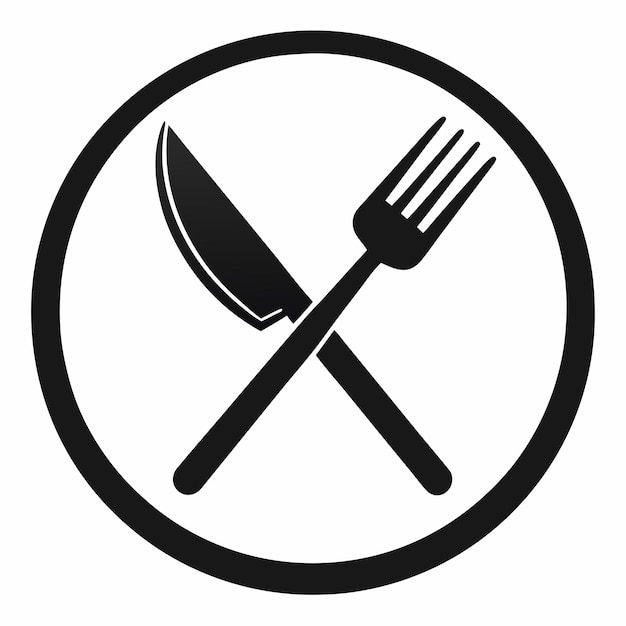 Silueta de un tenedor y un cuchillo cruzados en un diseño vectorial de placa