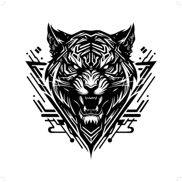 Silueta de tigre en una ilustración futurista moderna de ciberpunk de animales