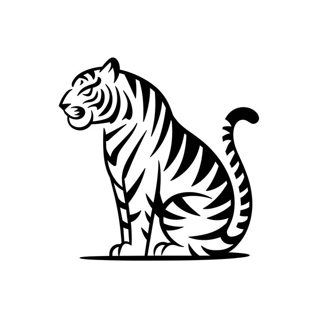 Silueta de un tigre sentado con rayas negras y una expresión feroz