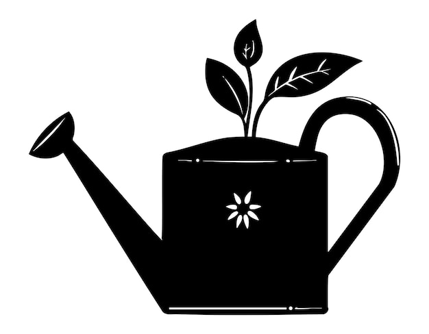 Una silueta de una tina de riego con una planta germinante que simboliza la jardinería y el crecimiento