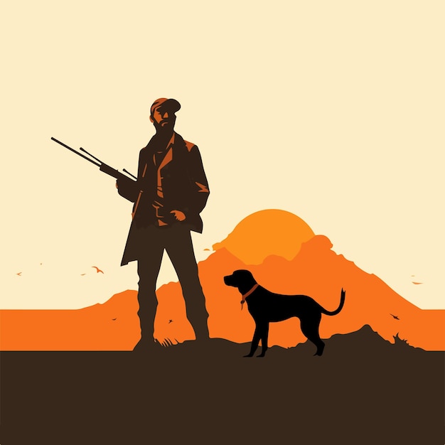 Vector una silueta de un tipo con una pistola y un perro.