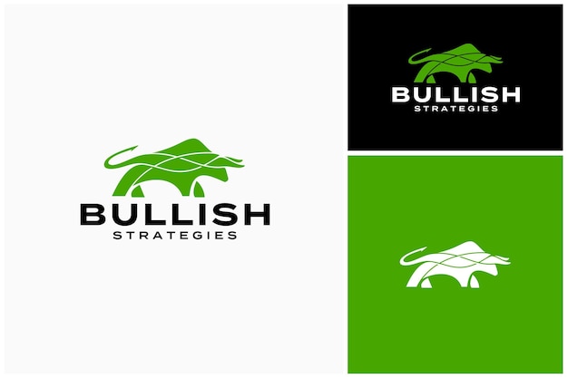Silueta de toro como símbolo alcista con diagrama de gráfico de mercado comercial logotipo de la línea de estadísticas financieras