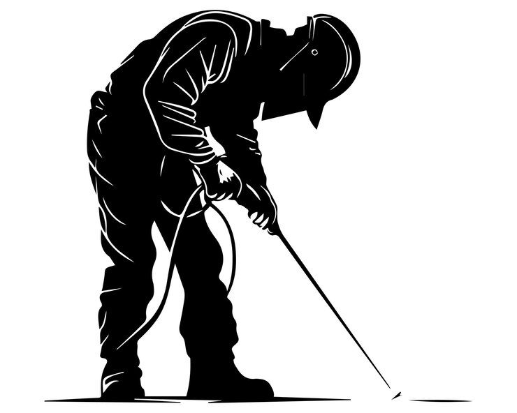 Silueta de un trabajador de soldadura con equipo de protección Arte vectorial