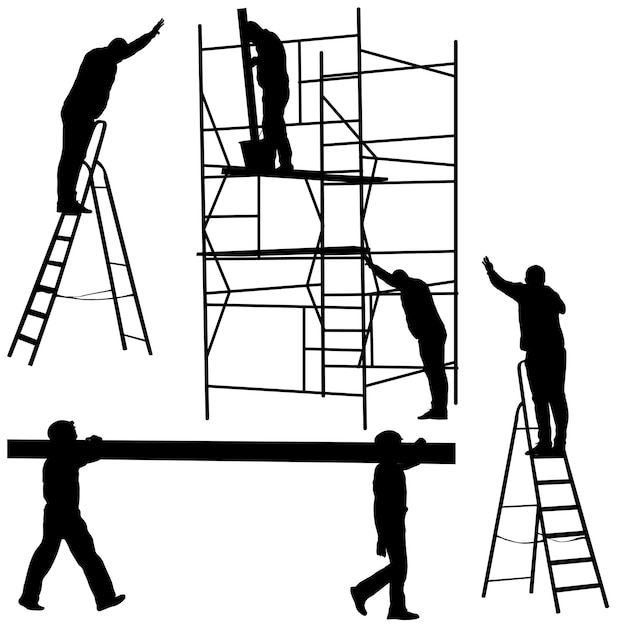 Silueta trabajador subiendo la escalera ilustración vectorial