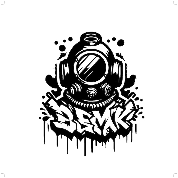silueta de traje de buceo personas en graffiti etiqueta hip hop arte callejero tipografía ilustración