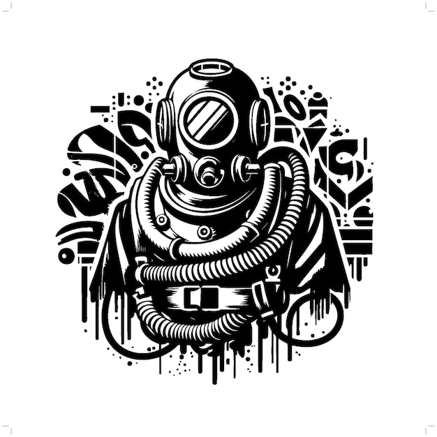silueta de traje de buceo personas en graffiti etiqueta hip hop arte callejero tipografía ilustración