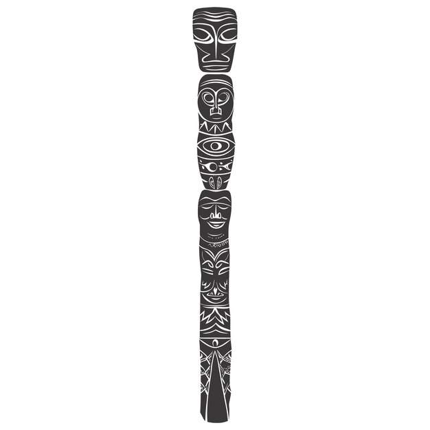 Vector silueta de la tribu india, poste de madera, sólo de color negro.