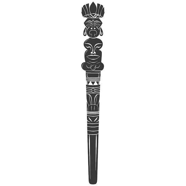 Silueta de la tribu india, poste de madera, sólo de color negro.