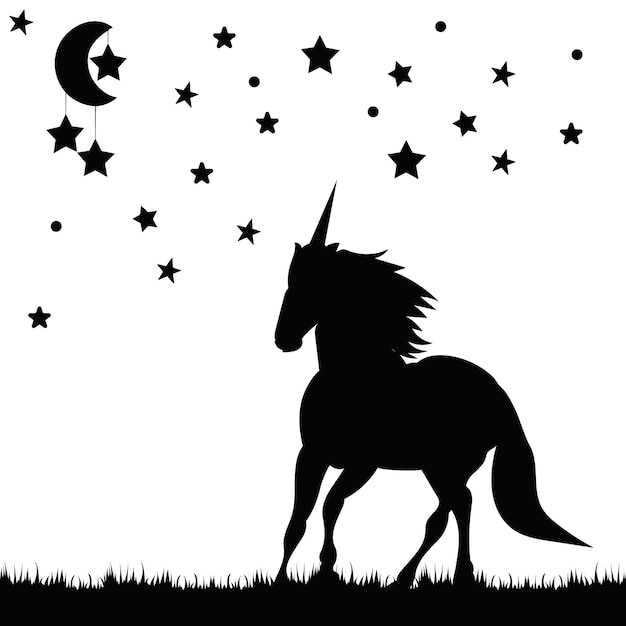 Silueta de un unicornio corre, sobre un fondo blanco, vector