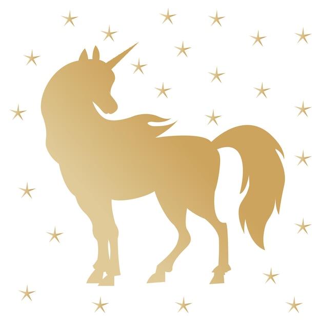 Silueta de unicornio dorada