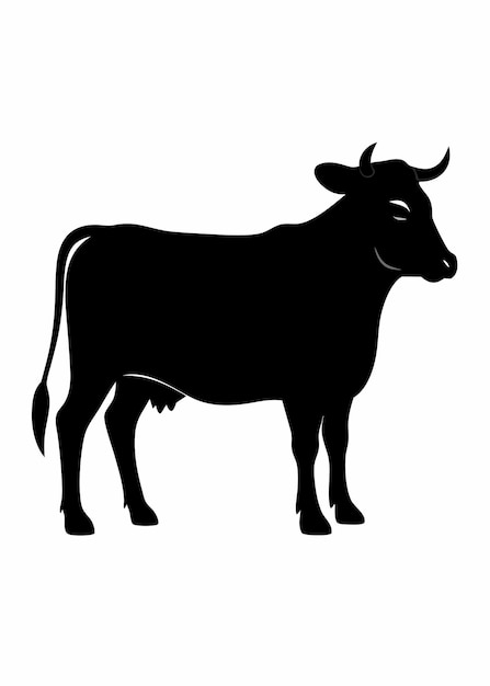 Silueta de vaca negra sobre un fondo blanco