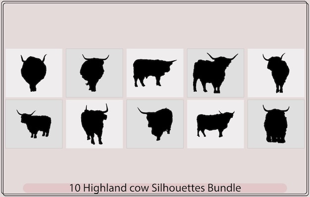 Silueta de vaca de las tierras altasRetrato ilustrado vectorial del ganado de las tierras altasSilueta de cabeza de yak escocés
