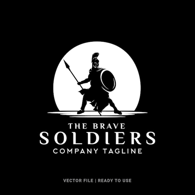 Vector silueta de un valiente soldado espartano con lanza y escudo