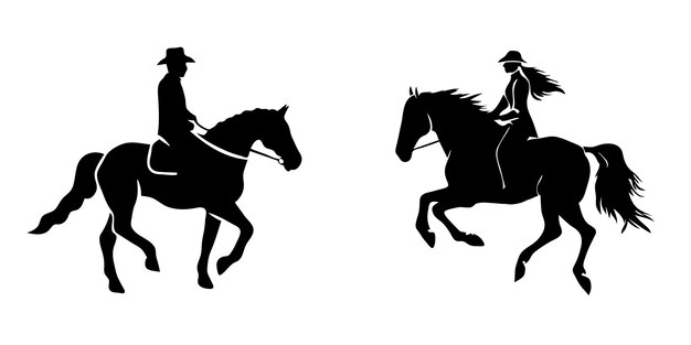 Silueta de vaquero y caballo ilustración vectorial aislada sobre fondo blanco