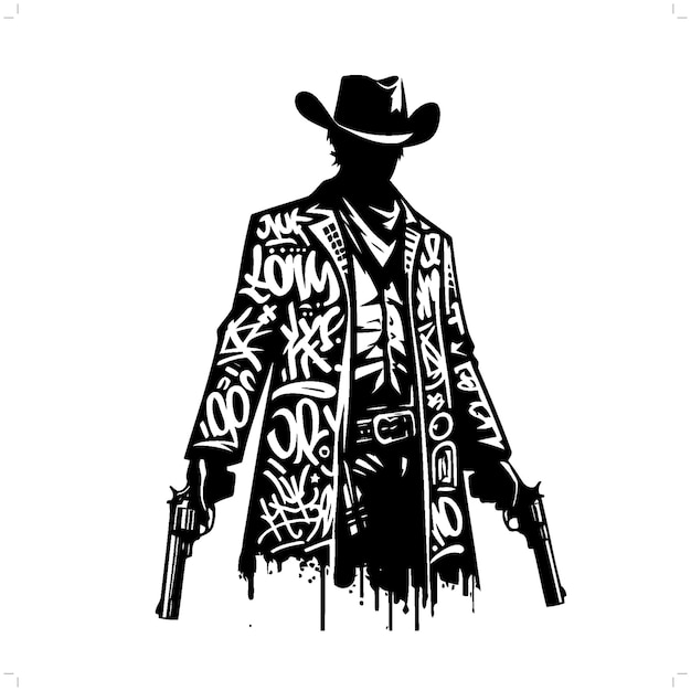 silueta de vaquero personas en graffiti etiqueta hip hop arte callejero tipografía ilustración