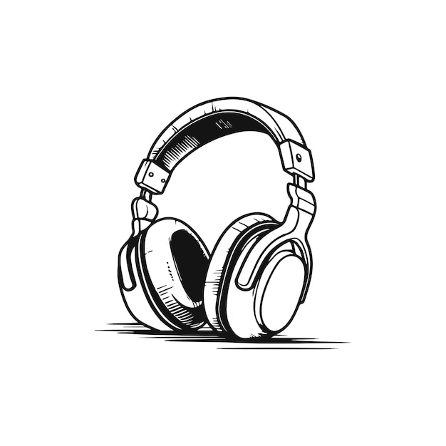 Silueta de vector de auriculares en blanco y negro