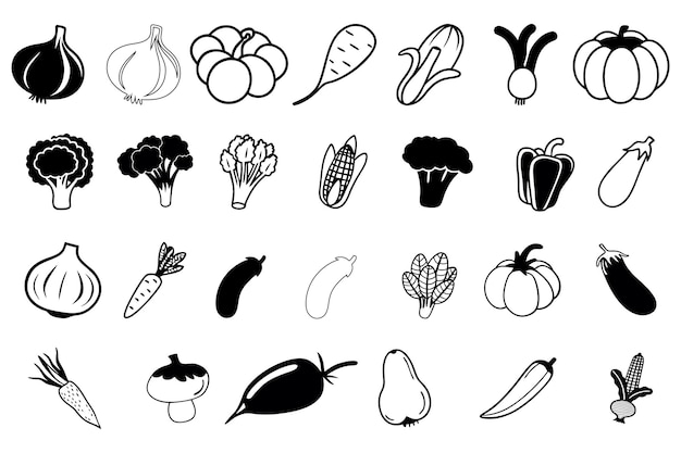 Silueta del vector de clipart de verduras sobre un fondo blanco