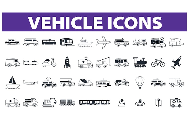 Silueta de vector de colección de iconos de transporte