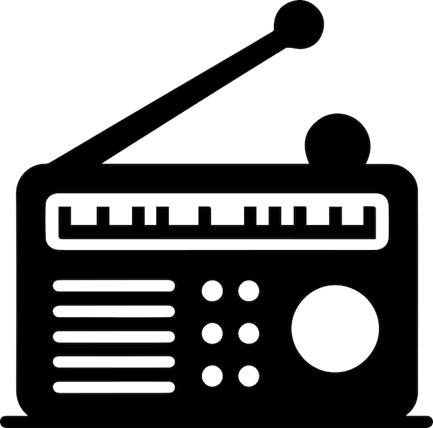 La silueta del vector del ícono de radio mínimo es de color negro 4