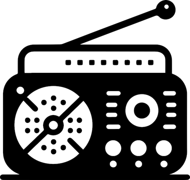 La silueta del vector del icono de radio mínimo es de color negro 5