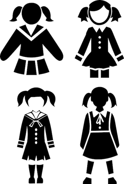 Silueta de vector de icono de uniforme de niña 7