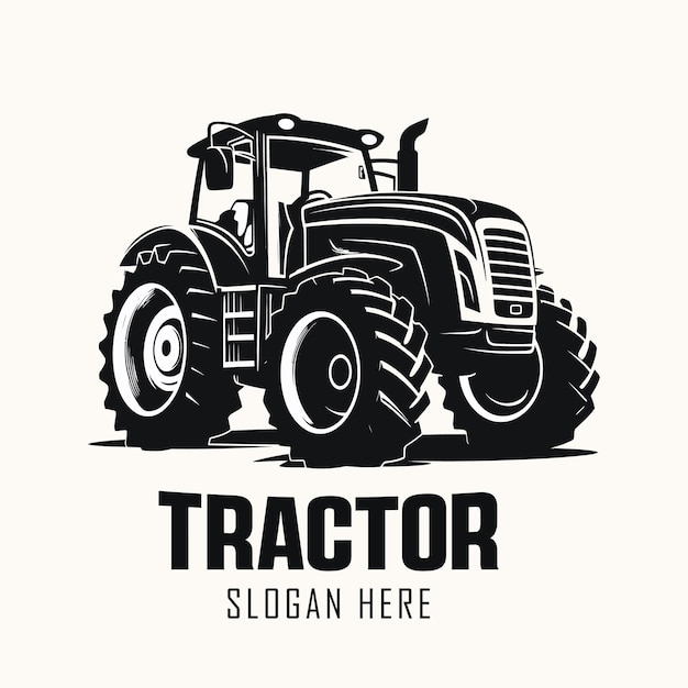 silueta de un vector de ilustración de tractor con un viejo tractor negro sobre fondo blanco
