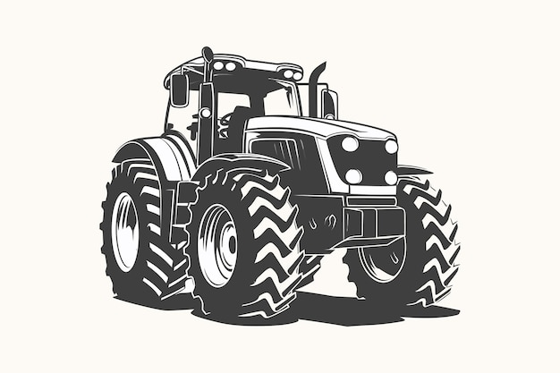 silueta de un vector de ilustración de tractor con un viejo tractor negro sobre fondo blanco