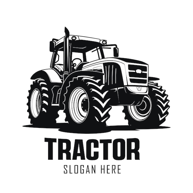 silueta de un vector de ilustración de tractor con un viejo tractor negro sobre fondo blanco