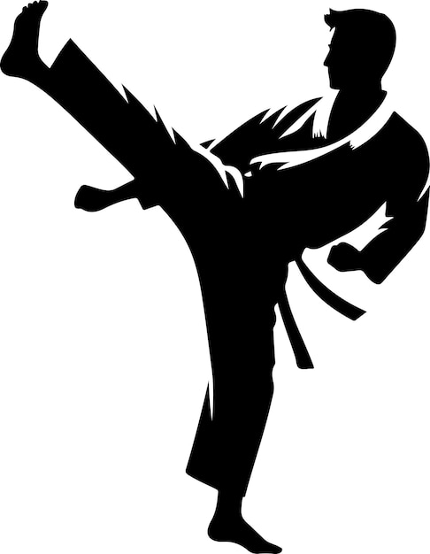 silueta de vector de patada de karate mínima silueta de color negro 21