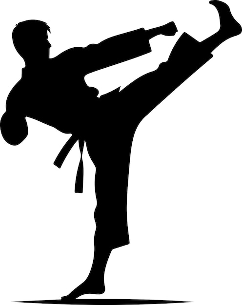 Vector silueta de vector de patada de karate mínima silueta de color negro 25